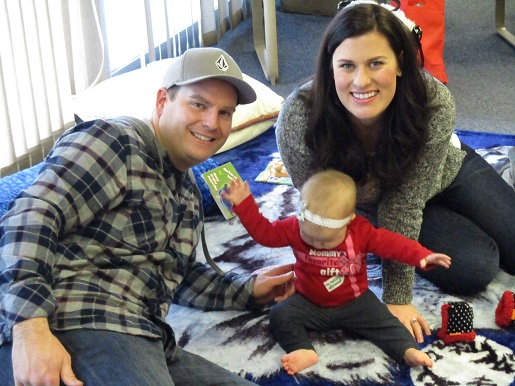 A family sitting on a blanket